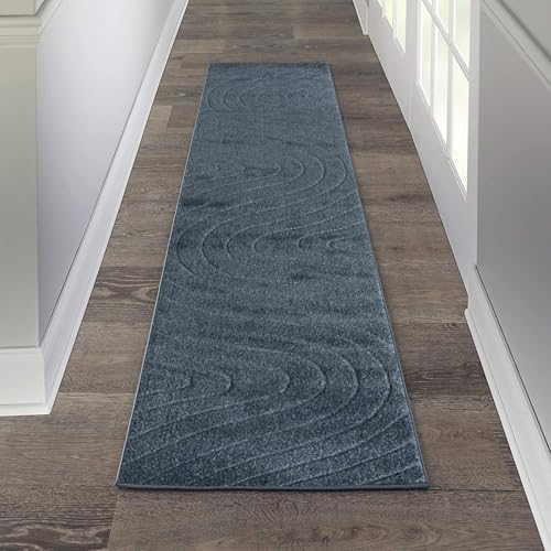 LUXE WEAVERS Modern Geometric Wave Blue 2x8 Area Rug - color: Blue, size: 2' x 8' (Runner)