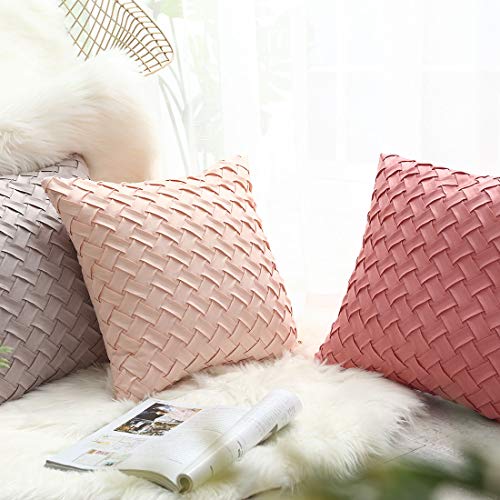 vctops Boho Basket Weave Pattern Decorative Throw Pillow Cover Super Soft Suede Solid Square Accent Cushion Case for Couch Sofa Car (Xia Pink,18"x18") - color: Xia Pink, size: 18" x 18" (Pack of 1)