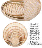 100% Handwoven Flat Wicker Round Fruit Basket Woven Food Storage Weaved Shallow Tray Organizer Holder Bowl Decorative Rack Display Kids DIY Drawing Board (Sqaure Hollow-Bamboo White, 22cm/8.7")