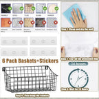 Sonyabecca 6 Pack Hanging Wall Basket for Organizing, Large Wire Basket for Storage Pantry with 5 S Hook+6 Adhesive Hook, Wall Mounted Shelf for Kitchen Bathroom - size: 13"L x 6.3"W x 6.02"H-6Pack