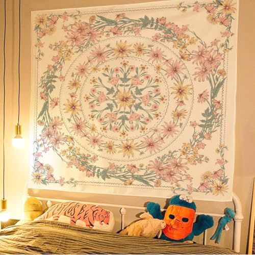 Simpkeely Mandala Floral Medallion Tapestry, Sketched Flower Plant Boho Wall Hanging, Bohemian Tapestries for Bedroom Living Room Dorm Home Décor 69 x 90 Inches (RosyBrown) - color: RosyBrown, size: 90"L x 69"W