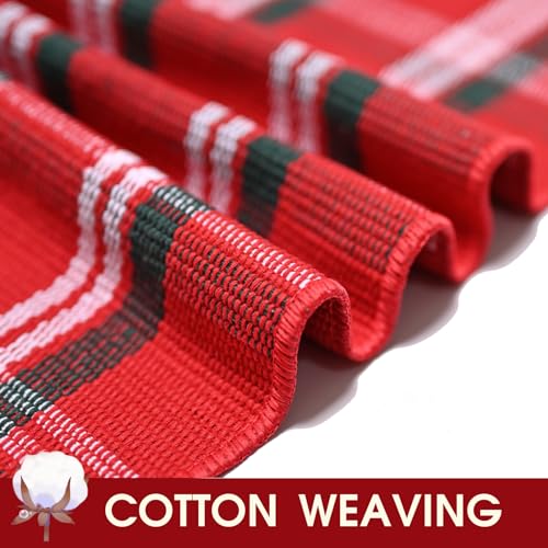 Christmas Red Green White Plaid Rug, 28" x 43" Cotton Hand-Woven Buffalo Check Layered Door Mat for Front Porch, Entryway, Outdoor Holiday Decor, Washable Farmhouse Rug for Home, Patio, Kitchen - color: Red & Green White Plaid, size: 2'4" x 3'7" (Rectangu