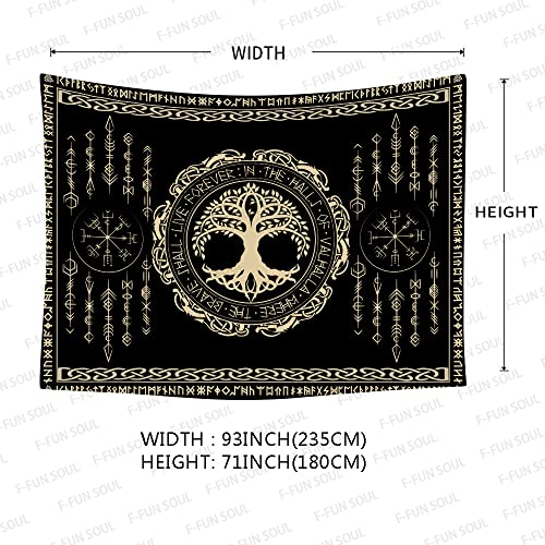 F-FUN SOUL Nordic Vikings Tapestry, 93x71inches Soft Flannel, Viking Yggdrasil Tree of Life Celtic Rune Scandinavian Aesthetic Mythology Tapestry Wall Hanging for Bedroom Living Room Decor GTZYFS1800 - color: Yggdrasil Tree of Life, size: 93"L x 71"W