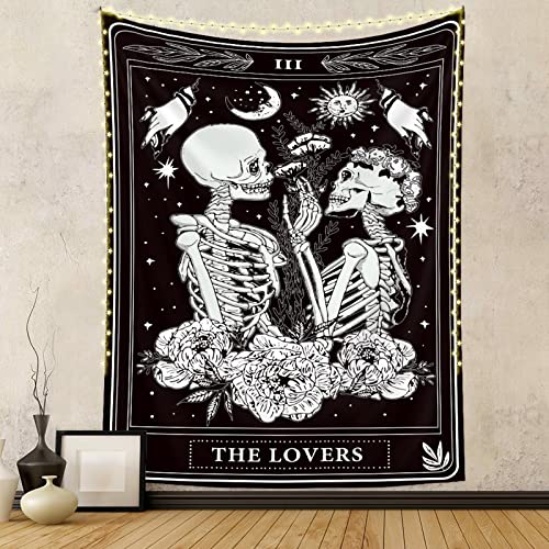 Naykow Skull Tapestries Black and White Skeleton Gothic Grunge Dark Witchy Wall Hanging Decor Tapestry for Bedroom Aesthetic Alt Room (30x40 inches vertical) - size: 40"L x 30"W