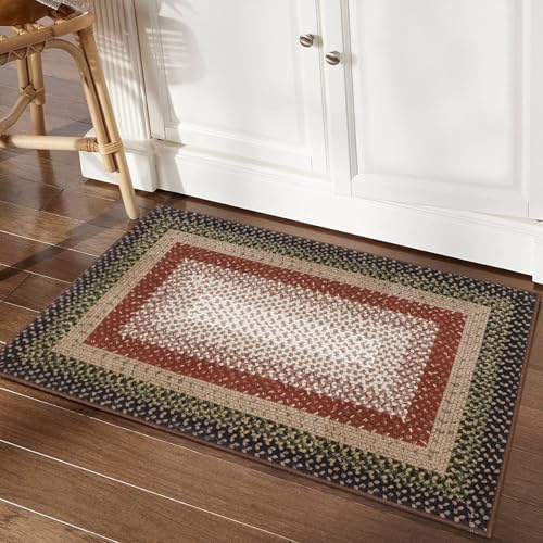 RUGSREAL Entry Rug 2x3 Small Rug Machine Washable Bedroom Area Rug Non Slip Bathroom Mat Stain Resistant Farmhouse Carpet Modern Rustic Throw Carpet for Living Room Dining Room, Crimson/Earthy - color: Crimson/Earthy, size: 2' x 3' (Rectangular)