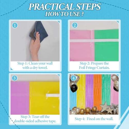DECOCKRAT 2 Pack Foil Fringe Backdrop - Pastel Combo Rainbow Shiny Tinsel Curtains for Party Decoration/Photo Booth Props - 3.3x6.6 FT Metallic Foil Backdrop for Birthday/Wedding/Graduation/Christmas - color: Pastel Combo Rainbow