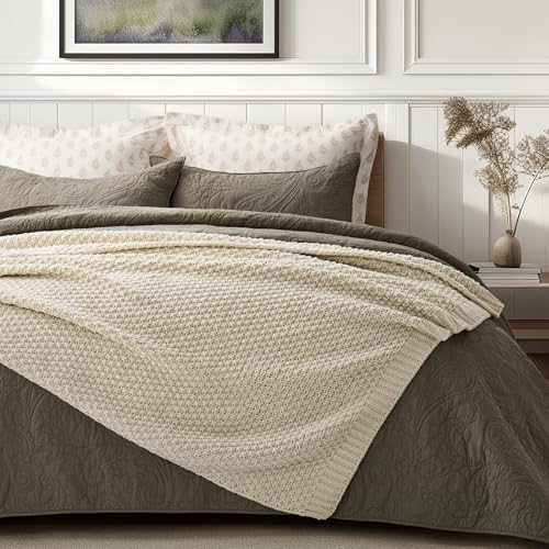 EVERGRACEHOME Chunky Chenille Knit Throw Blanket for Couch, Soft Luxurious Moss Stitch Blankets for Bed, Cozy Decorative Farmhouse Knitted Throws for Sofa, Beige, 60" x 80" - color: Beige, size: 60" X 80"