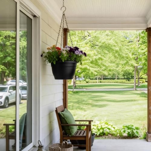 RooTrimmer Hanging Planters 11 Inch, 3 Pcs Flower Pots with Drainage Hole, Self Watering Hanging Basket for Indoor Outdoor Plants, Decor, Black - color: Black, size: 11 Inch-3P
