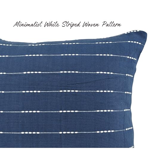 Navy Blue Pillow Cases 20 x 20 inches/Cotton Woven Stripe Pattern Contemporary Luxury Cushion Covers/Simple Throw Modern Pillow Covers for Living Room Sofa, Couch, Bed, Set of 2 - color: Blue, size: 20" x 20" (Pack of 2)