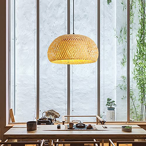 Bamboo Art Pendant Light Woven Oval LampShade Modern Hanging Natural Wicker Pendant Lamp Lighting Asian Style Restaurant Pendant Light Fixtures for Kitchen Island,Cafe,Teahouse,Bar - size: 45cm*22cm