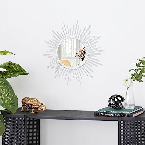 Wall Decor Spoked Sunburst Accent Wall Mirror Round Home Modern Metal Art Mirror for Bathroom Living Room Hallway Bedroom Balcony Farmhouse Entrance White 12" - color: Sunburst-white, size: 12"L x 12"W