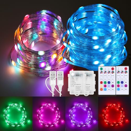 2 Pack Fairy Lights Battery Operated Color Changing String Lights with Remote, 16.4FT Twinkle Lights USB Plug or Battery Powered, Outdoor Christmas Decorations for Bedroom Wedding Party Indoor - color: Multi-colored-2pack