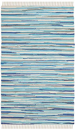 SAFAVIEH Rag Rug Collection Accent Rug - 2'6" x 4', Turquoise & Multi, Handmade Boho Stripe Cotton, Ideal for High Traffic Areas in Entryway, Living Room, Bedroom (RAR129C) - color: Turquoise/Multi, size: 2'6" x 4' (Rectangular)