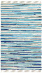 SAFAVIEH Rag Rug Collection Accent Rug - 2'3" x 5', Turquoise & Multi, Handmade Boho Stripe Cotton, Ideal for High Traffic Areas in Entryway, Living Room, Bedroom (RAR129C) - color: Turquoise/Multi, size: 2'3" x 5' (Rectangular)