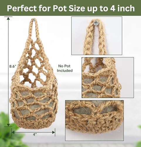 3 Packs Hanging Planters for Indoor Plants up to 4 in., Wall Plant Holder | Plant Hanger Indoor, Wall Planters for Indoor Plants, Hanging Plant (3PK, for 4 inch Pot) - color: Jute X 3pc