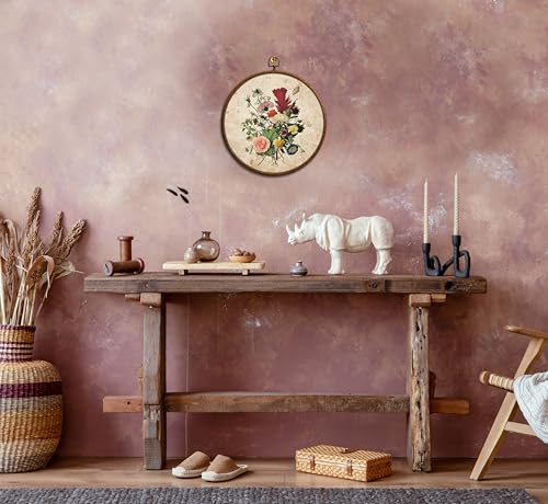 QKX Vintage Floral Wall Decor, Printed Canvas Wall Hanging for Bedroom Kitchen Home Office, Round Decoration, Wall Art Bedroom, Living Room Wall Art, Dorm Decor, Circular Wall Hanging with Hooks,20 - color: Vintage19
