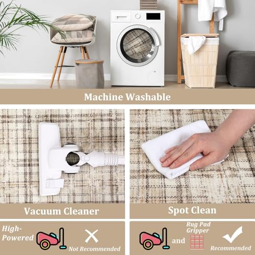 Garvee Tartan Plaid Washable Rugs for Entryway 2.5x12 Runner Rug Non Slip Kitchen Rugs Modern Soft Bath Mat Low Pile Stain Resistant Carpet for Bedroom Hallway Laundry Living Room 2'6''x12' Beige - color: Plaid|beige, size: 2'6" x 12' (Runner)