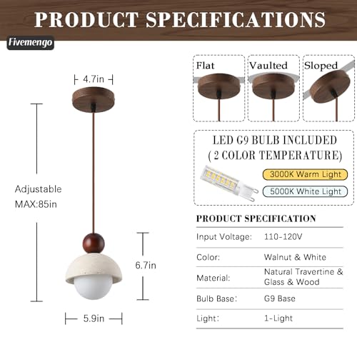 Natural Travertine Stone Pendant Light 5.9in Small Mini Wabi Sabi Japandi Japanese Nordic Hanging Lamp Pendant Lighting Fixture for Dining Room Bedroom Corner 1 Pack (Bulb Included) - size: 1 Pack