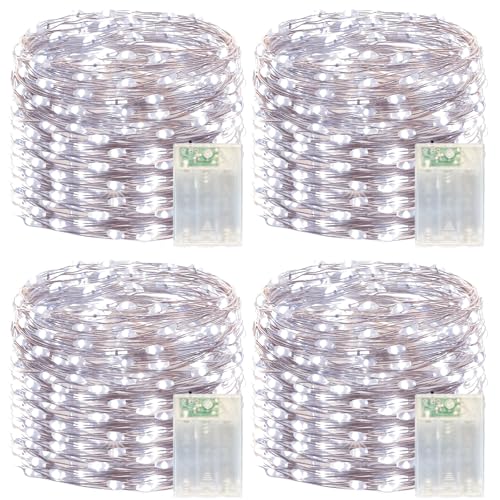 4 Pack 240LED Christmas Cool White Fairy Lights Battery Operated - 20FT Twinkle Lights with 2 Lighting Modes Indoor Outdoor, Waterproof Led Fairy String Lights for Bedroom, Classroom, Dorm, DIY Decor - color: White, size: 4 Pack