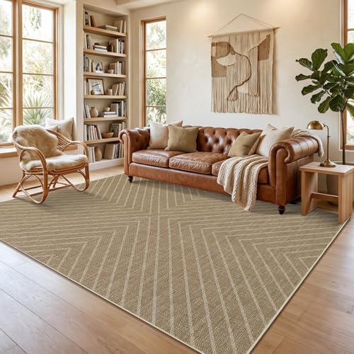 Garvee Easy Jute Rug 5x7 Rugs for Living Room, Striped Washable Non Slip Outdoor Patio Carpet, Farmhouse Neutral Indoor Area Rug Neutral Non Slip Carpet for Backyard Dining Room Deck 5'x7' - color: Striped|jute, size: 5' x 7' (Rectangular)