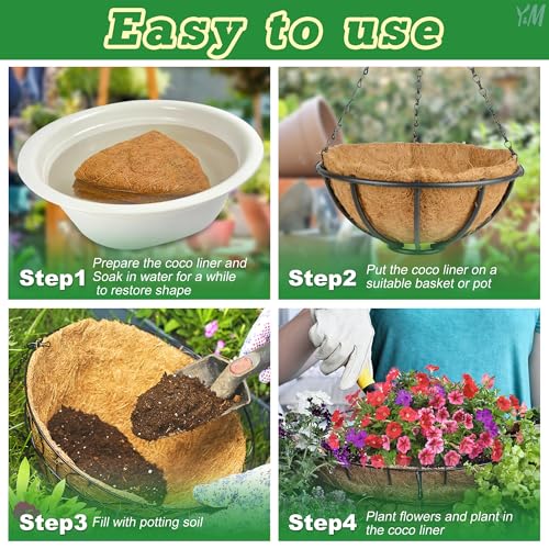 Y&M Set of 4 12 Inch Pre-Formed Round Coco Fiber Hanging Basket Liner,Coco Replacement Liner - 4p - size: 4pcs 12in