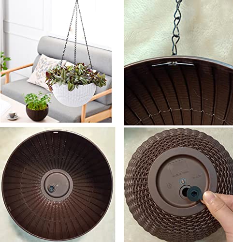 Hanging Basket Plastic Flower Pot Round Resin Garden Hanging Planter for Indoor Outdoor Plants 2 Pack Brown - color: 8 Inch Brown