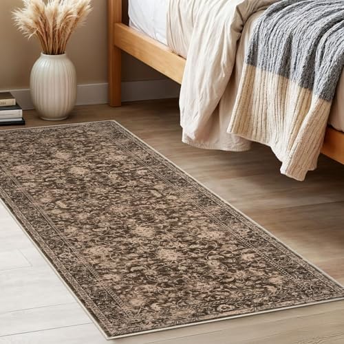 KILOCOCO Hallway Runner 2x5 Kitchen Runner Rug Printed Floral Non-Slip Washable Runners for Hallways Laundry Room Distressed Boho Rug Runners for Bedroom, Rust Brown Red - color: Rust Brown Red, size: 2' x 5' (Runner)