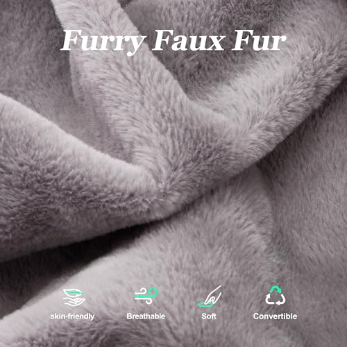 Hobestluk 3 in 1 Bean Bag Chair Giant Bean Bag Chairs for Adults with Chevron Plush Fur Cover Convertible Bean Bag Floor Cushion with Machine Washable Cover for Living Room (Plush Grey) - color: Soft Grey