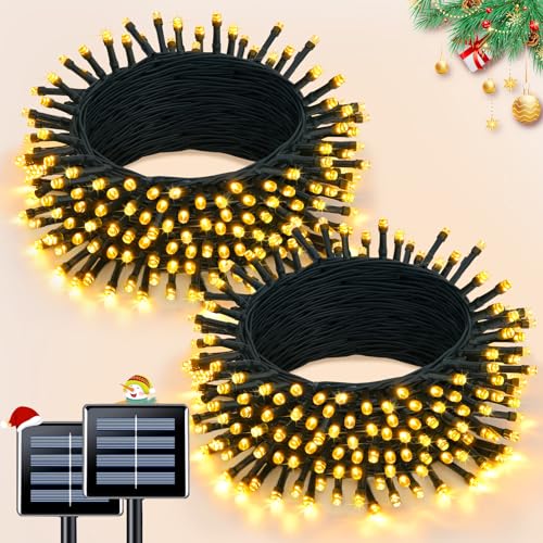 JMEXSUSS 2 Pack Solar String Lights Outdoor Waterproof, Total 66 FT 200 LED Solar Christmas Lights Outdoor, Twinkle Light for Christmas Tree Outside Garden Yard Xmas Decor, Warm White - color: Warm White, size: 100LED*2