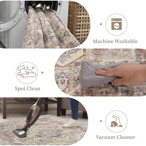 Area Rug for Living Room - Mechine Washable Non-Slip Vintage Rugs for Bedroom - Low Pile Thin Large Floor Carpet for Dinning Room Home Office (Vintage Brown, 9'x12') - color: Vintage Brown, size: 9' x 12' (Rectangular)
