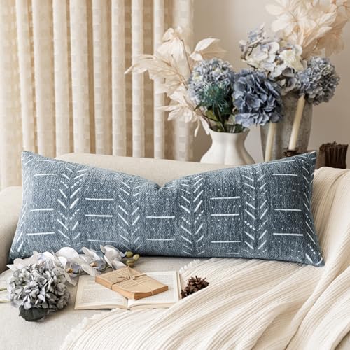 Home Décor Decorative Boho Chenille Throw Pillow Covers Textured Neutral Cushion Covers Soft Farmhouse Body Pillowcase for Couch Sofa Chair Bed Living Room, 14×36 Inch, 1 Piece, Dusty Blue - color: Dusty Blue, size: 36" x 14" (Pack of 1)
