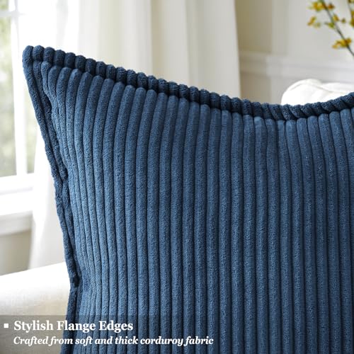 decorUhome Summer Patriotic Corduroy Navy Blue Coastal Euro Sham Throw Pillow Covers 24x24 Set of 2 Decorative Soft Boho Farmhouse Couch Pillow Covers for Bed Sofa Broadside Striped Pillow Cases - color: Navy Blue, size: 24" x 24" (Pack of 2)