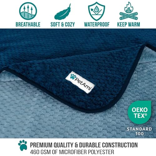 PetAmi Waterproof Dog Blanket, Leakproof Puppy Blanket for Small Medium Dogs, Furniture Sofa Couch Cover Protector, Fleece Pet Throw Indoor Cat Kitten, Reversible Washable Soft Plush, 29x40 Navy Blue - color: Navy/Blue, size: Medium (29x40)
