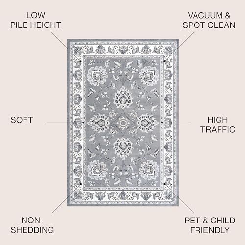 JONATHAN Y Cherie French Cottage Gray/Cream Indoor Area Rug, 5x8, Vintage, Bohemian, Easy-Cleaning for Living Room, Bedroom, Kitchen, Pet Friendly, Non-Shedding (MDP505B-5) - color: Gray/Cream, size: 5'3" x 7'6" (Rectangular)