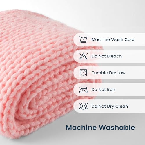 SLEEP ZONE Throw Blanket for Couch - Chunky Knit Hollow Blanket, Throw Blankets for Bed, Handmade Long Plush Cat Yarn, Soft Fluffy Knit Blankets Home Decor (Pink, 40x50in) - color: Pink, size: 40*50