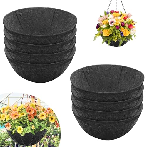 Riare 8 Pack 16 Inch Round Fabric Planter Basket Liner- Hanging Basket Liners Replacement Coco Fiber Liner Alternative for Hanging Basket Flowers (Prevent Birds from Nesting) - size: 16inch