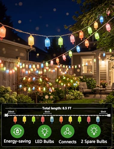 Tropical Beach Themed LED Popsicle String Lights 8.5Ft Summer Novelty Decorations Light with 10 Multicolor Ice Cream Lights, Plug in Fairy Light for Outdoor Patio Garden Bedroom Tent Birthday Party - color: Popsicle Lights