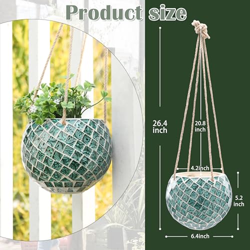 Ceramic Hanging Planter Mosaic Hanging Flower Pot Small Plant Pot for Indoor Plant Disco Ball Planter with Drainage - color: Square Green