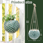 Ceramic Hanging Planter Mosaic Hanging Flower Pot Small Plant Pot for Indoor Plant Disco Ball Planter with Drainage - color: Square Green