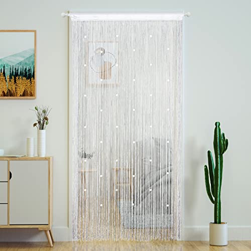 YaoYue Beaded Curtain Door String Curtains for Doorway Tassels Beads Hanging Fringe Hippie Room Divider Window Hallway Entrance Wall Closet Bedroom Privacy Decor (39×79in/100×200cm, White) - color: White, size: 39"W x 79"L (Pack of 1)