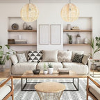 FOREVER BAMBOO Indonesian Hand-Woven Natural Rattan Pendant Light Fixture Circle Shape Woven Wicker Lampshade Chandelier Interior Decor, 15 in H x 15 in W - style: Bali Wave