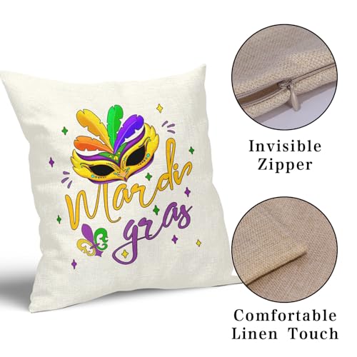 Mardi Gras Pillow Covers 16x16 Inches Masquerade Eye Mask Throw Pillow Case Set of 2 Fleur De Lis Pillow Cover Cotton Linen Cushion Cover for Home Couch Sofa Bedroom Livingroom - color: Colorful Mask231201, size: 16" x 16" (Pack of 2)