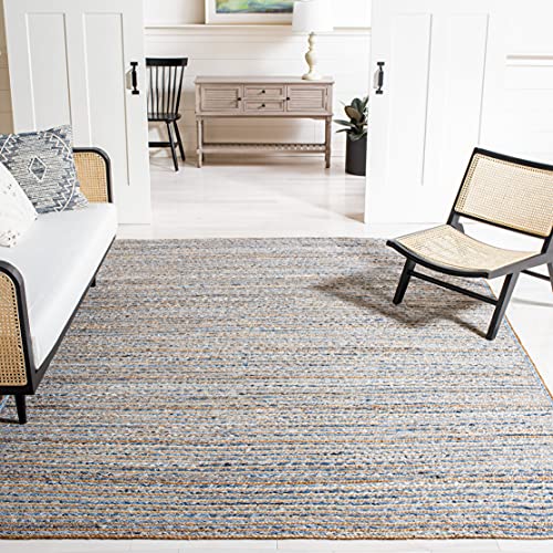 SAFAVIEH Cape Cod Collection Area Rug - 6' Square, Natural & Blue, Handmade Flat Weave Jute, Ideal for High Traffic Areas in Living Room, Bedroom (CAP250A) - size: 6' x 6' (Square)