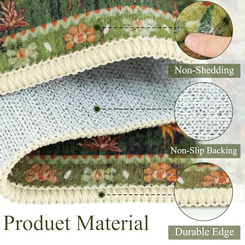 Green Area Rug 3x5 Washable, Non-Slip Small Rug Carpet, Floral Boho Low Pile Soft Throw Rugs for Entryway, Bedroom, Kids Room, Dorm, Office, Nursery, Vintage Home Decor - color: Green, size: 5' x 3' (Rectangular)