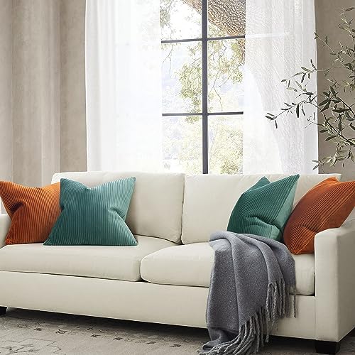 YCOLL Burnt Orange Pillow Covers 18x18 Set of 2 Velvet Striped Pattern - Soft Throw Pillows for Home Decor, Luxury Decorative Pillow Covers for Couch, Bed,Living Room - color: Burnt Orange, size: 18" x 18" (Pack of 2)