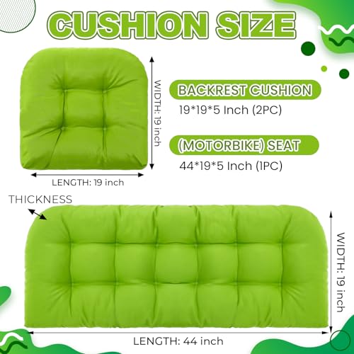 Barydat 3 Pack Wicker Furniture Cushions Waterproof Outdoor/Indoor Tufted Wicker Chair Cushions 1 Loveseat and 2 U-Shape Rattan Chairs for Patio Furniture, Rattan Love Seat, Bench (Grass Green) - color: Grass Green