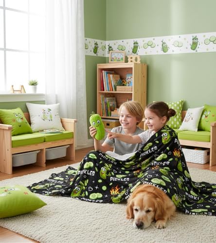 Aipon Pickle Blanket Gifts for Pickle Lovers, Funny Food Cucumber Blankets 50"x 60", Black Soft Cozy Lightweight Throw Blanket for Women Kids Teens Boys Girls - color: Black Green Pickle, size: 50.00'' × 60.00''