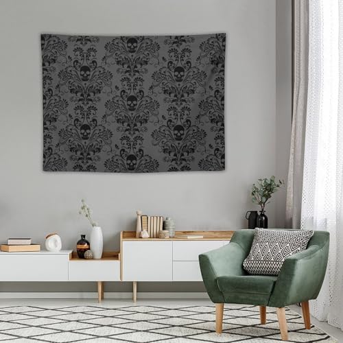 Black Damask Skull Tapestry,Antique Victorian Style Gothic Vintage Floral Bohemian Exotic Skull Wall Hanging Decor Tapestries for Bedroom Living Room 40"x30" - color: Gothic-5, size: 40"L x 40"W