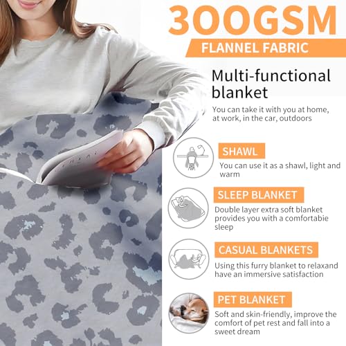 Throw Blanket for Couch, 300GSM Warm Soft Cozy Flannel Blanket, Cute Blanket for All Seasons Bedroom Home Decor Gifts, Luxury Grey Leopard 50x60 Inches - color: Luxury Grey Leopard