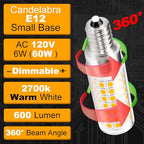 E12 Dimmable 6 Watt LED Light Bulb AC120V 600lm Warm White 2700K 60 Watt Halogen Equivalent T6 C7 Candelabra E12 Small Base for Ceiling Fan Chandelier Pendant Wall Sconces Salt Lamp, 4 Pack - color: 2700k Warm White, size: 6 Watt-Dimmable-4 Pack